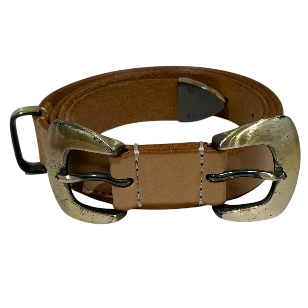 20SS ヴィンテージ加工レザーベルト DOUBLE BUCKLE WESTERN BELT ダブルバックル ウエスタンベルト 20SBT-#212